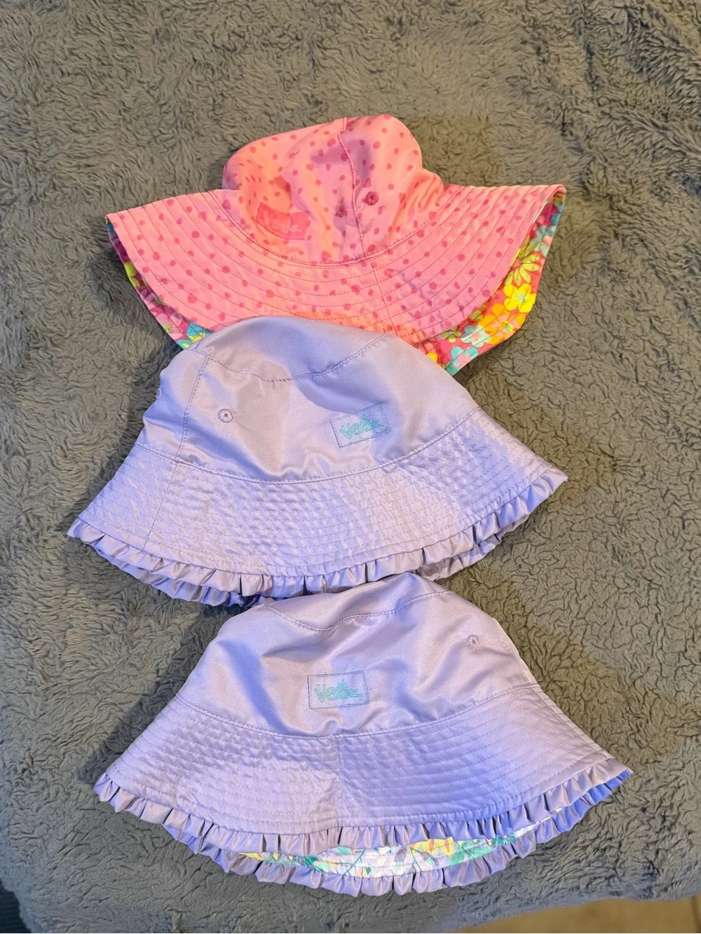 UVSkinz Girls Kids Sun Hat Pink Lavender Ruffle Bucket Hat Set 4T 5 NWOT